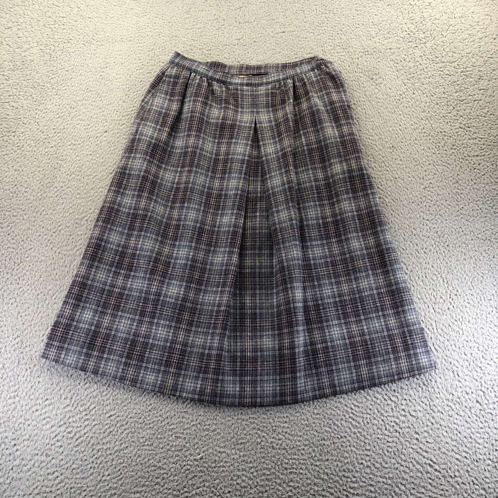 Vtg Pendleton Skirt Womens Small Gray Plaid Midi Wool School Old Money USA Made